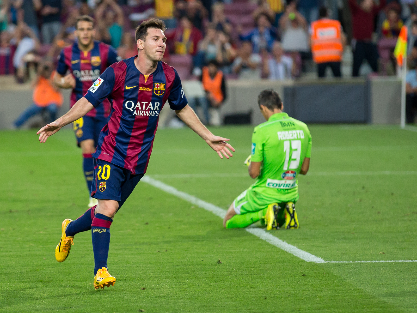Lionel Messi celebrando un gol para el FC Barcelona
