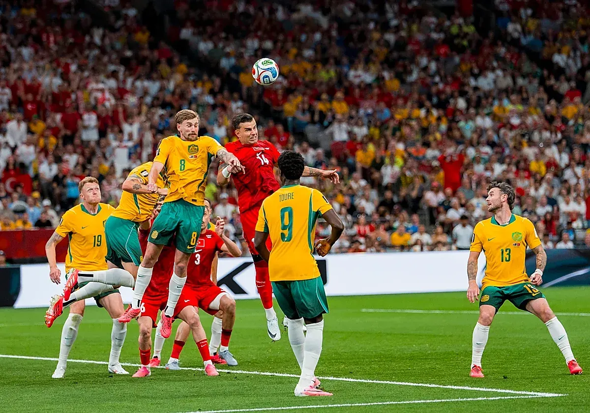 Jugadores de Australia celebrando un gol contra Turquía en el Mundial 2026