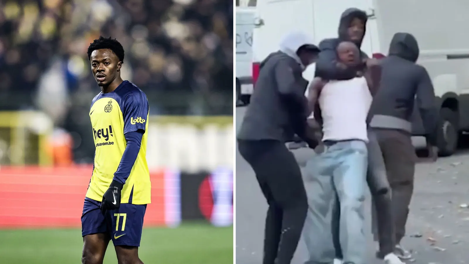 Mohammed Fuseini, delantero de la Union Saint-Gilloise, posa con el balón en un partido de la liga belga