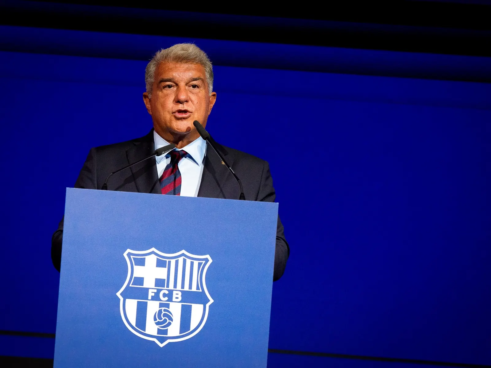Joan Laporta, presidente del Barcelona, durante un acto oficial en el Camp Nou