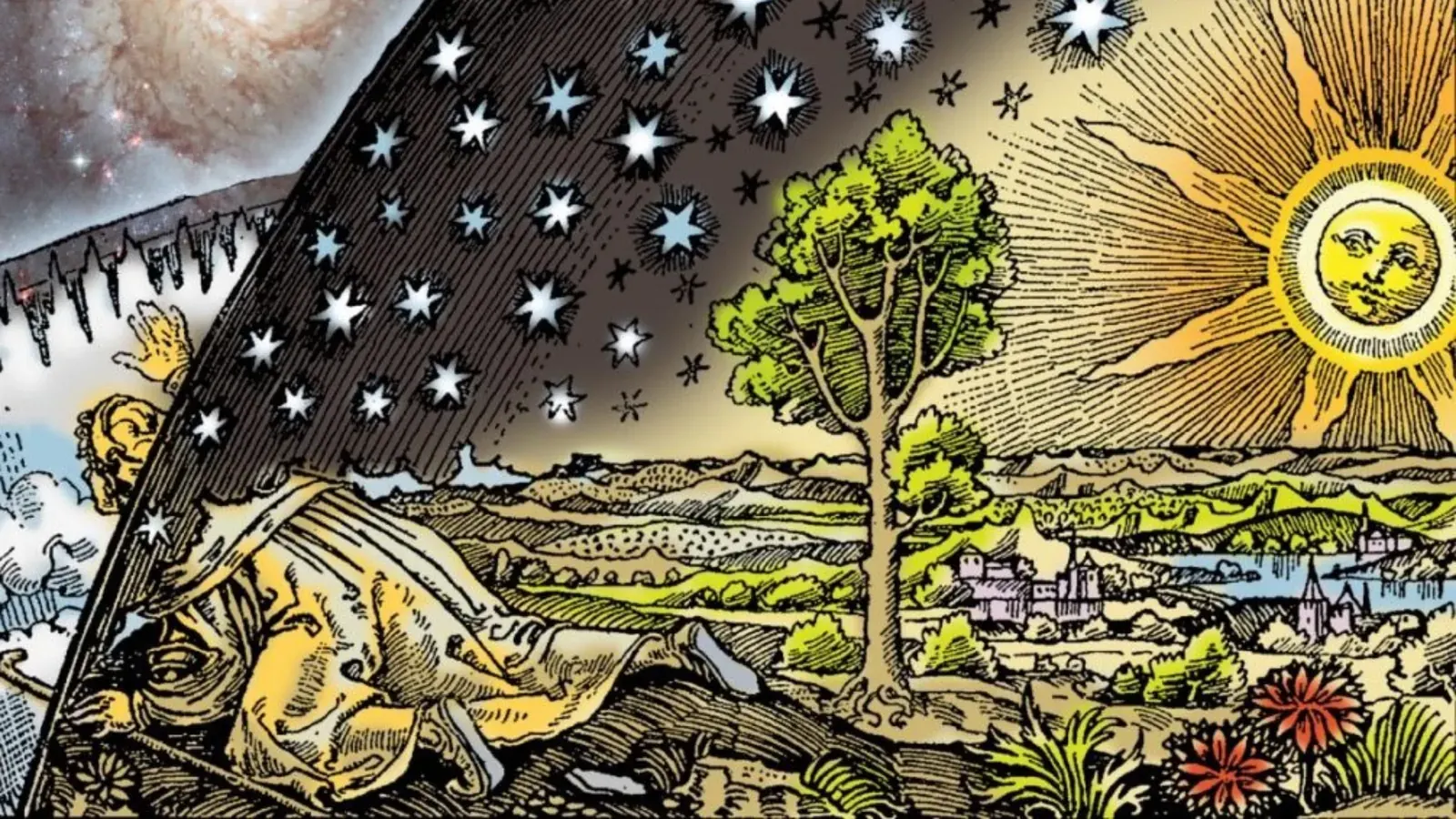 Representación artística de la diosa mesopotámica Tiamat como monstruo marino frente al dios Marduk